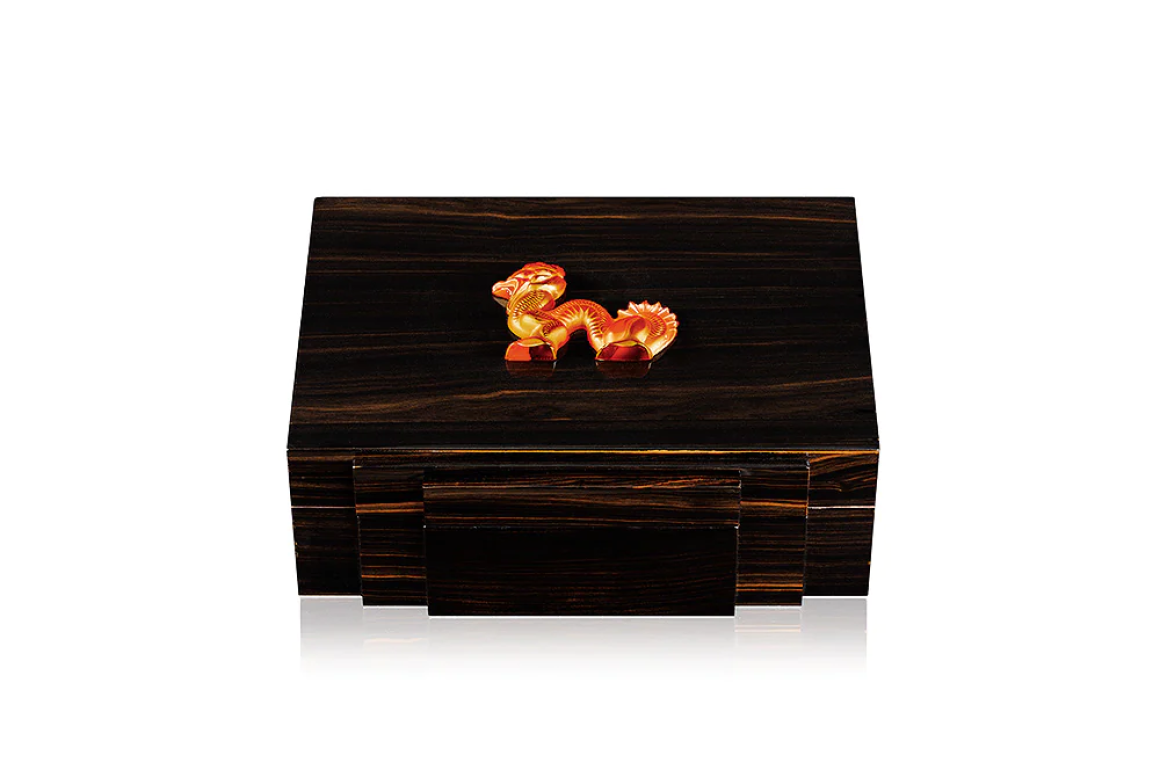 Dragon Cigars Box Small Amber Natural Ebony Crystal Lalique