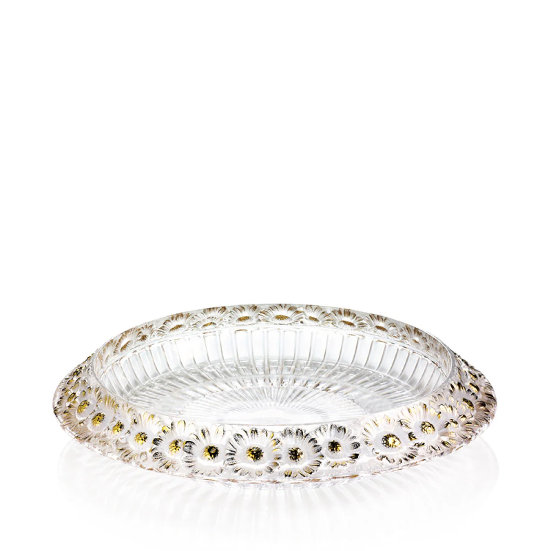 Marguerites Bowl Clear Crystal Gold Stamped Lalique