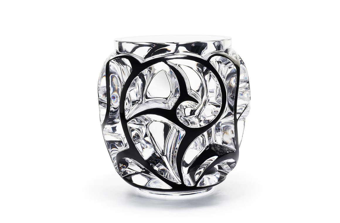 Tourbillons Grand Vase Clear Crystal Black Enamelled Lalique