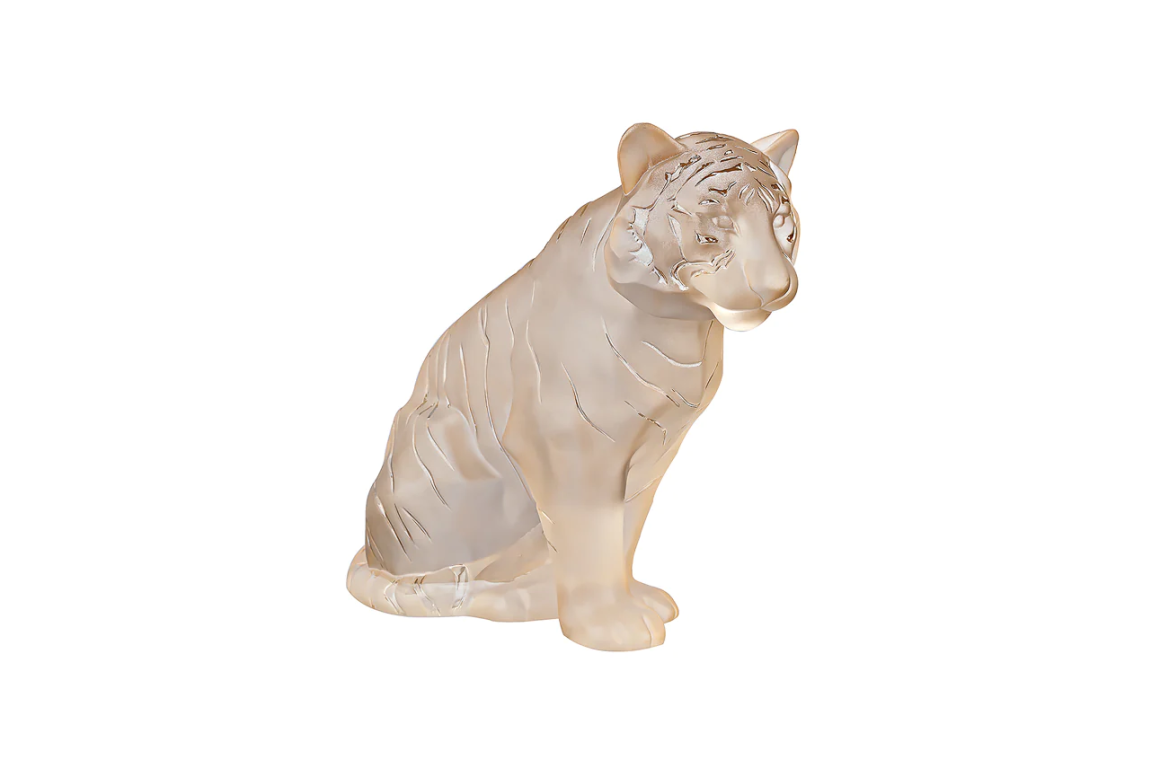 Sitting Tiger Large Sculpture Gold Luster Lalique