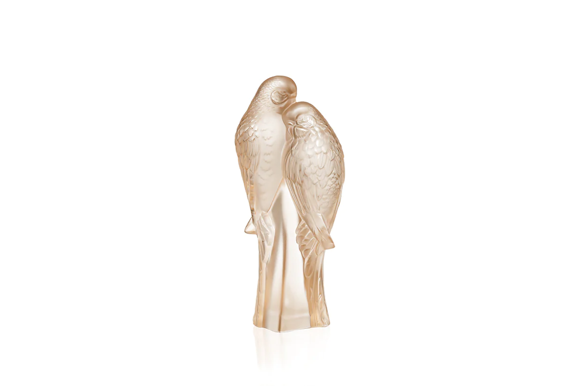 2 Parakeets Sculpture Gold Luster Crystal Lalique