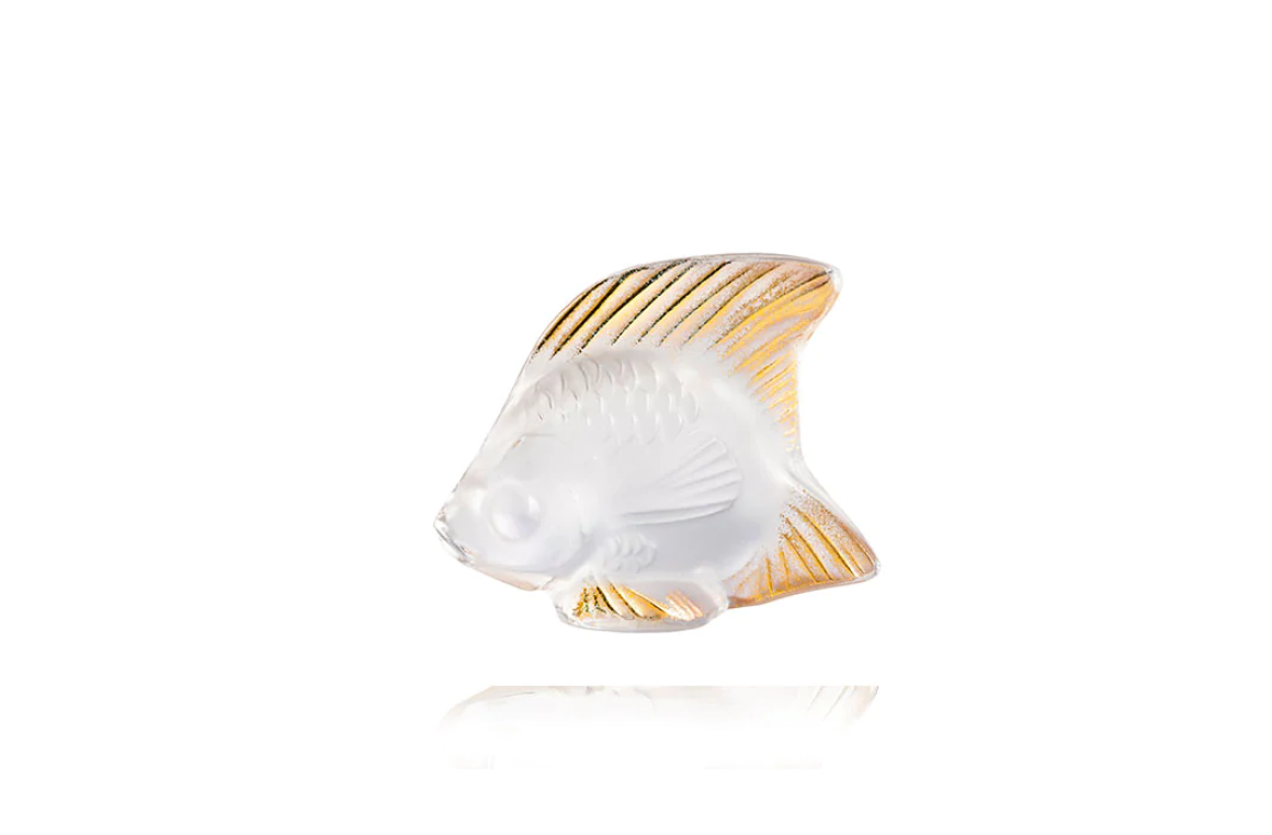 Fish Sulpture Clear Gold Stamped Crystal Lalique