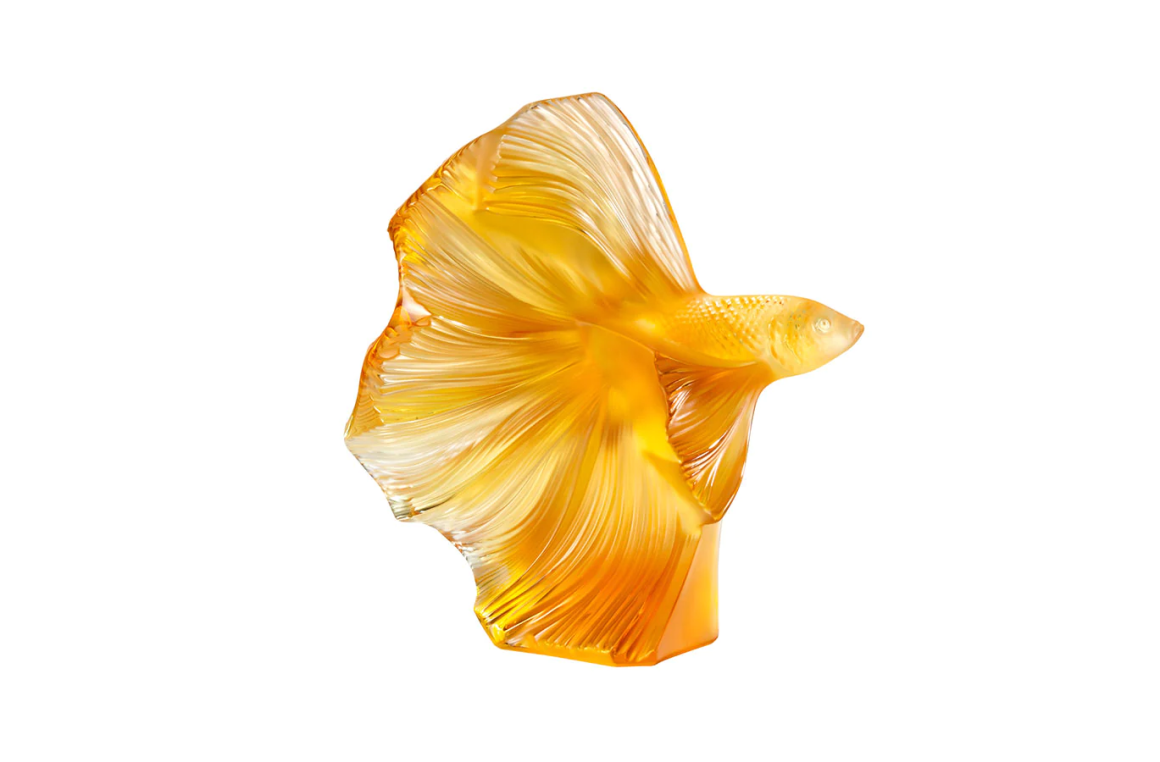 Fighting Fish Large Sculpture Amber Crystal Lalique