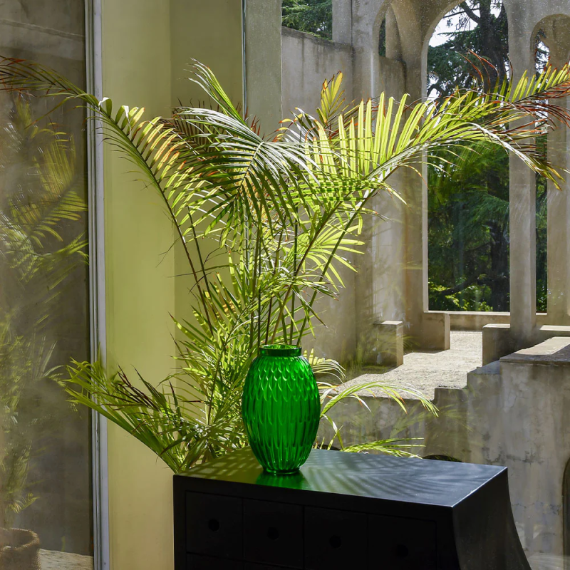 Plumes Large Vase Green Crystal Lalique
