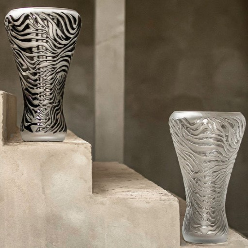 Zébre Vase ClearBlack Enameled Crystal Lalique