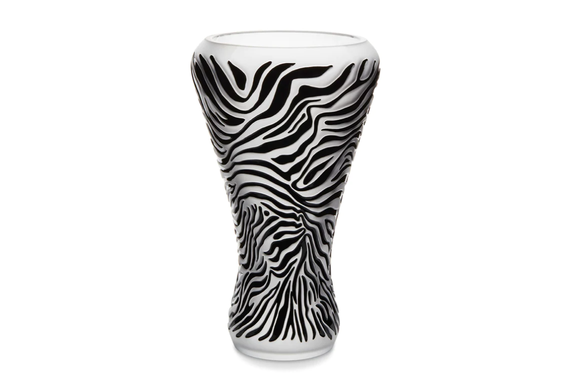 Zébre Vase ClearBlack Enameled Crystal Lalique