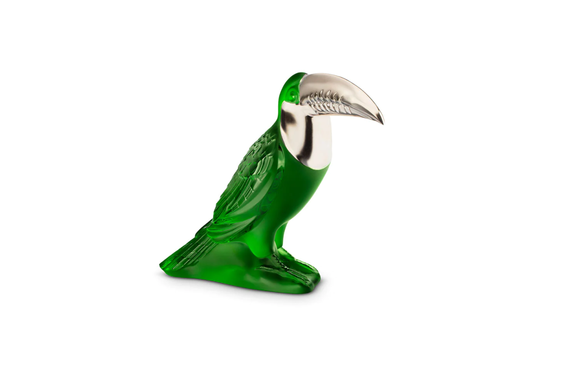 Toucan Sculpture Amazon Green Crystal Platinum Stamped Lalique