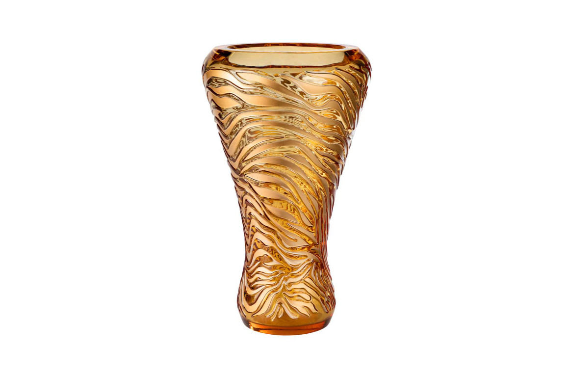 Tigre Vase Amber Gilted Crystal Lalique