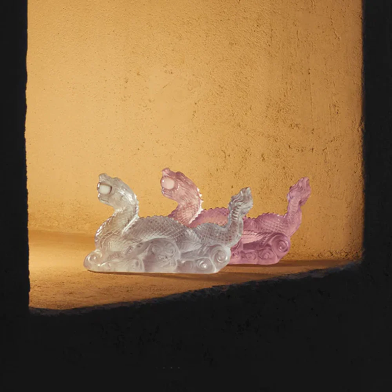 Tianlong Dragon Sculpture Pink Crystal Lalique