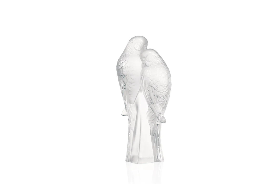 2 Parakeets Sculpture Clear Crystal Lalique