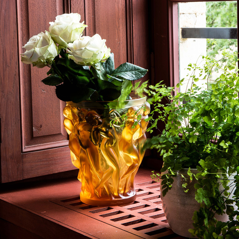 Bacchantes Amber Crystal Vase Lalique