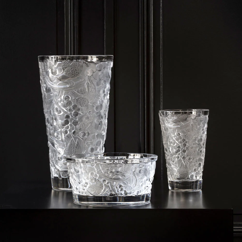 Merles Et Raisins Vase Clear Crystal Lalique