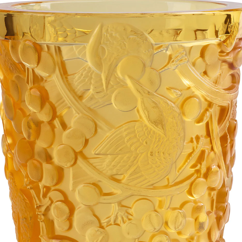 Merles Et Raisins Medium Vase Amber Crystal Lalique