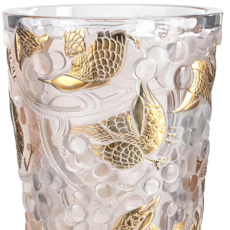 Merles Et Raisins Vase Clear Crystal Goled Stamped Lalique