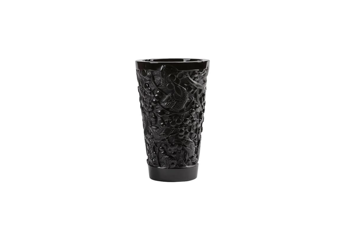 Merles Et Raisins Medium Vase Black CrystalLalique