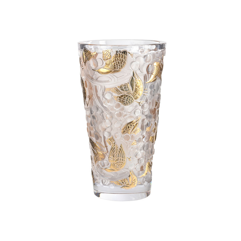 Merles Et Raisins Vase Clear Crystal Goled Stamped Lalique