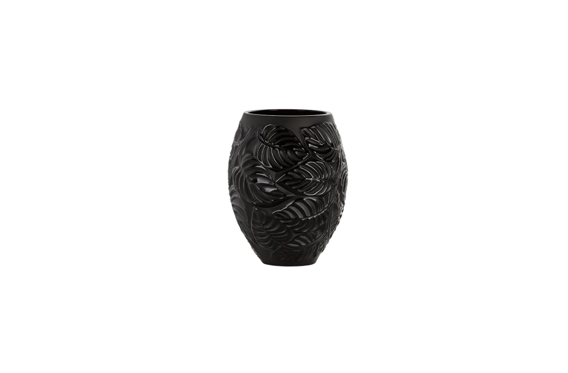 Feuilles Vase Black Crystal Lalique