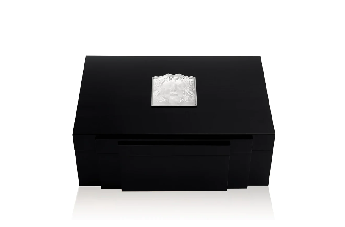 Masque De Femme Cigars Box Clear Crystal Black Lacquered Lalique