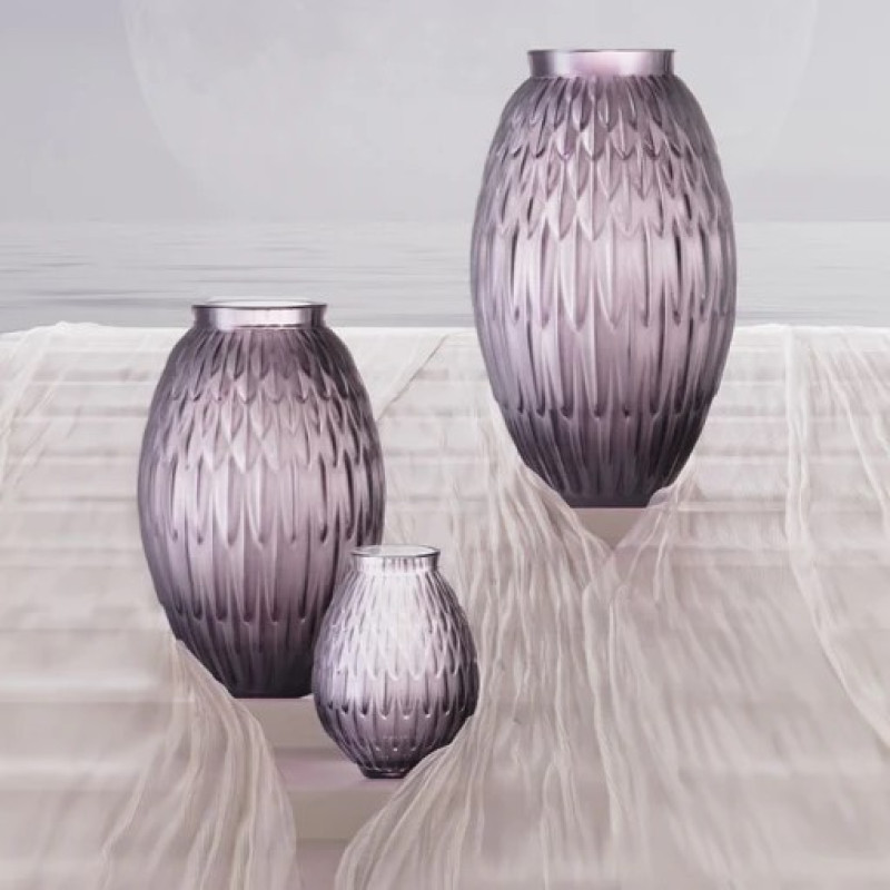 Plumes Large Vase Dusk Purple Crystal Lalique