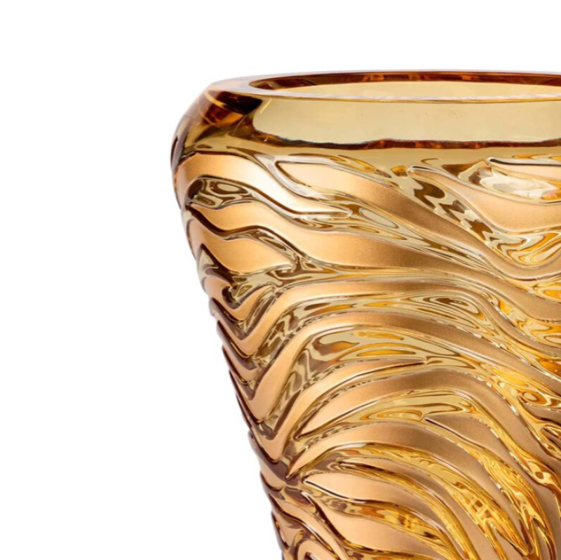 Tigre Vase Amber Gilted Crystal Lalique