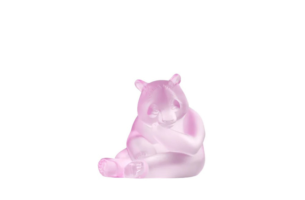 Panda Sculpture Pink Luster Crystal Lalique