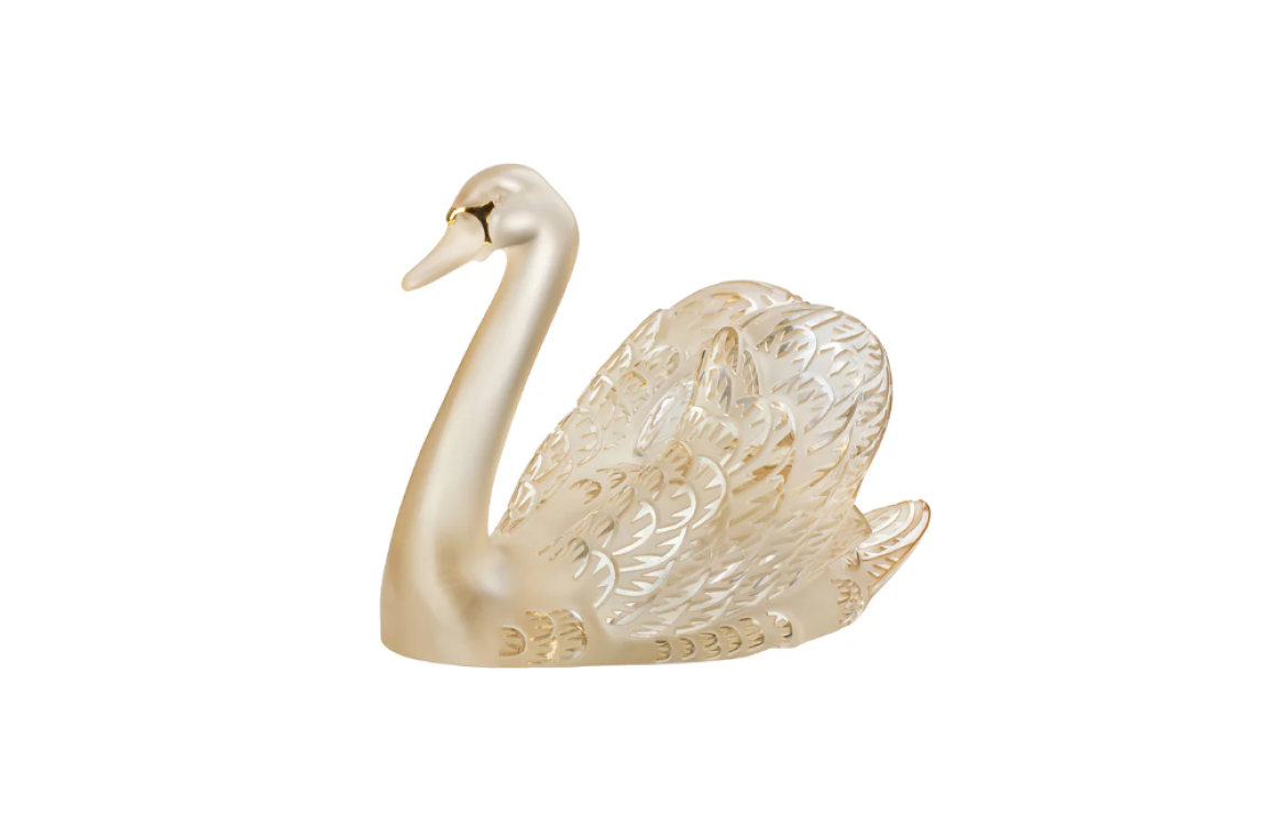 Swan Head Up Sculpture Gold Luster Crystal Lalique