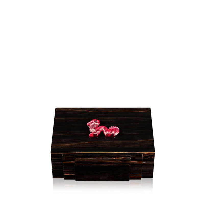 Dragon Cigars Box Small Red Natural Ebony Crystal Lalique