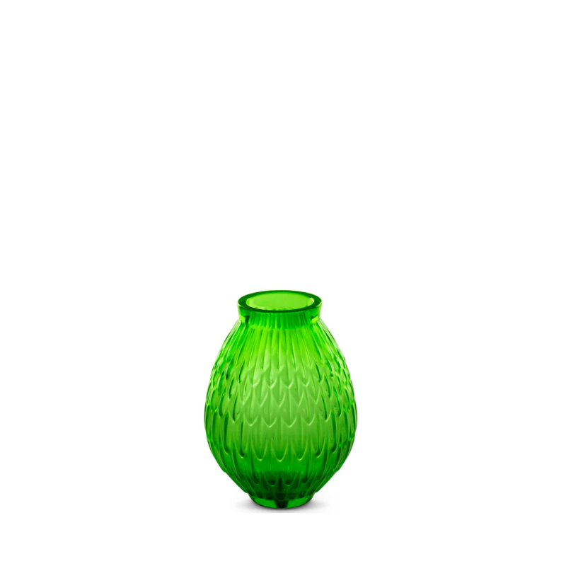 Plumes Small Vase Green Crystal Lalique