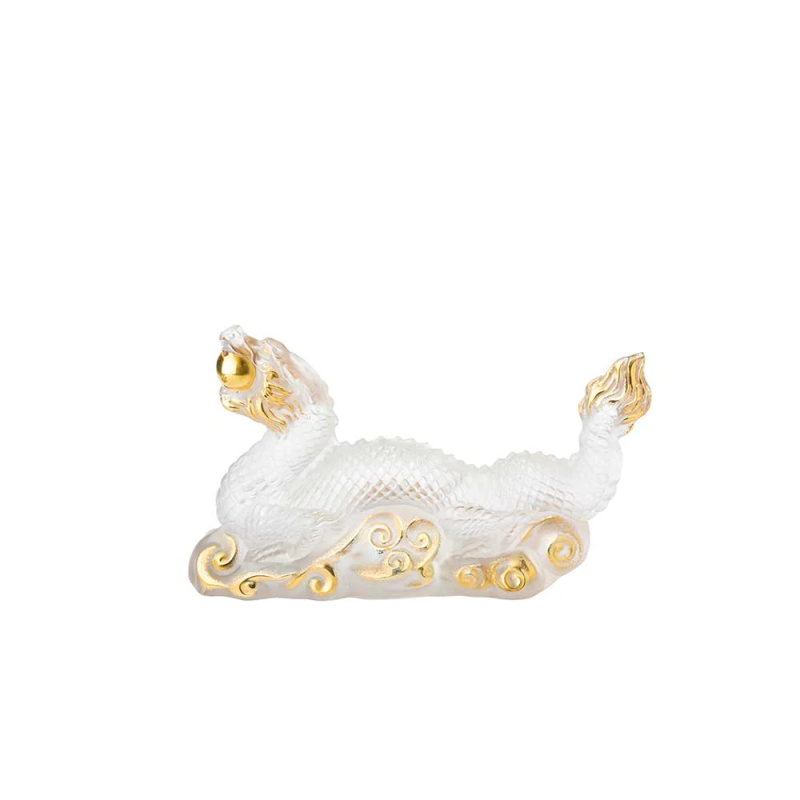 Tianlong Dragon Sculpture Clear Gold Stamped Crystal Lalique