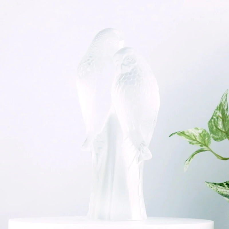 2 Parakeets Sculpture Clear Crystal Lalique