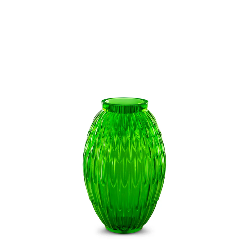 Plumes Large Vase Green Crystal Lalique