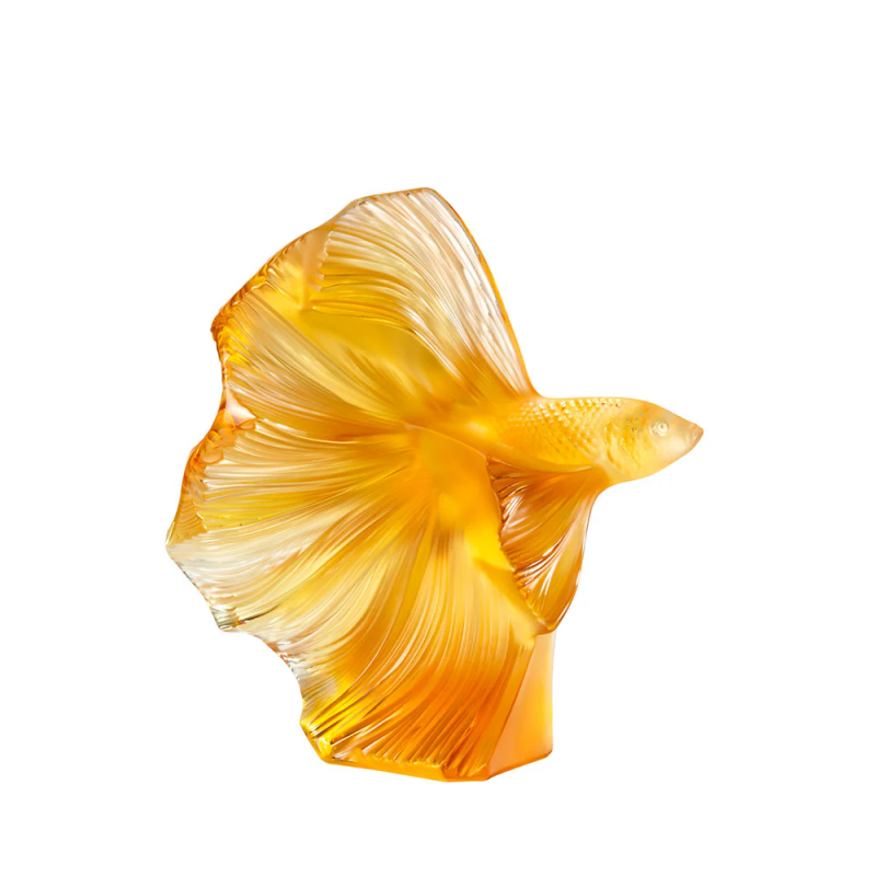 Fighting Fish Large Sculpture Amber Crystal Lalique
