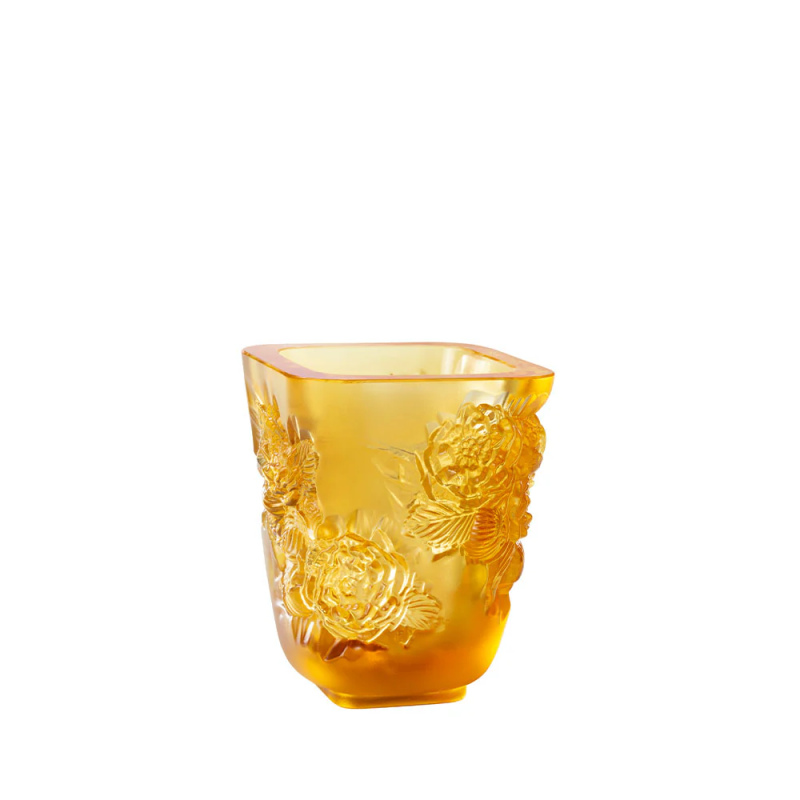 Pivoines Small Vase Amber Crystal Lalique