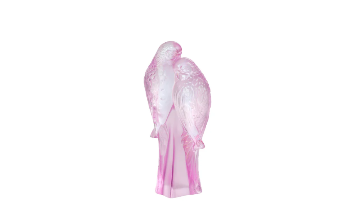 2 Parakeets Sculpture Pink Luster Crystal Lalique