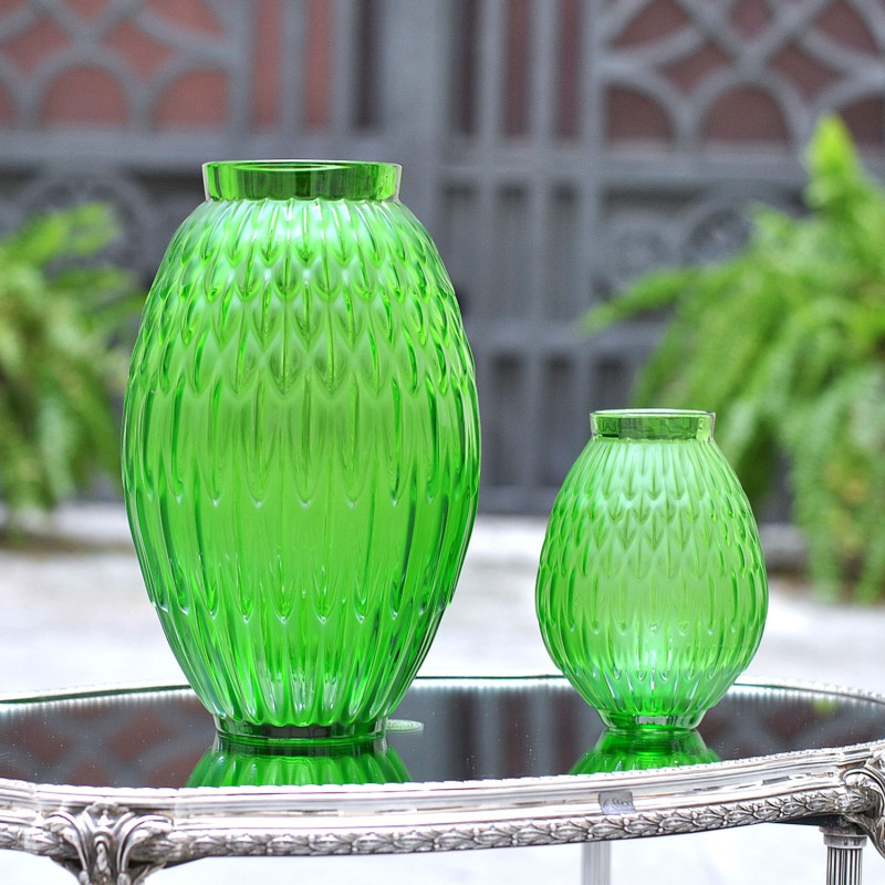 Plumes Large Vase Green Crystal Lalique