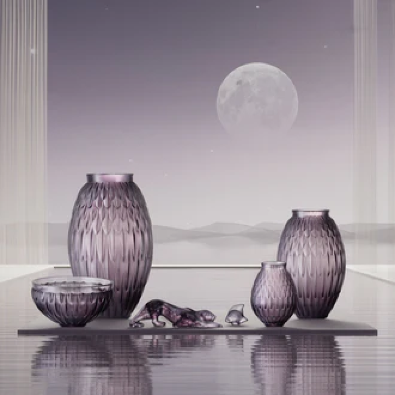 Plumes Large Vase Dusk Purple Crystal Lalique